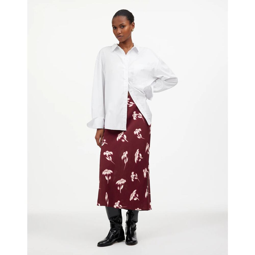 Madewell Women's Floral-Print Maxi Slip Skirt Side Slit in Bordeaux Size 6
